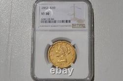 Pièce de monnaie en or de 10 dollars américains Liberty Head de 1852 NGC VF 30