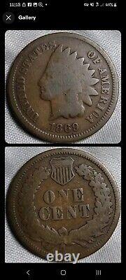 Pièce de monnaie rare de demi-clé en tête indienne de 1869 - Cent/Penny - G-VG