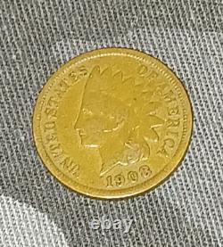 Pièce de monnaie vintage de 1908 Indian Head Penny One Cent VF+