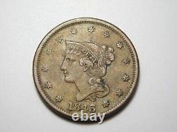 Pièces de monnaie américaines vintage de 1843 - Centime à grosse tête et lettres petites de la série Braided Hair
